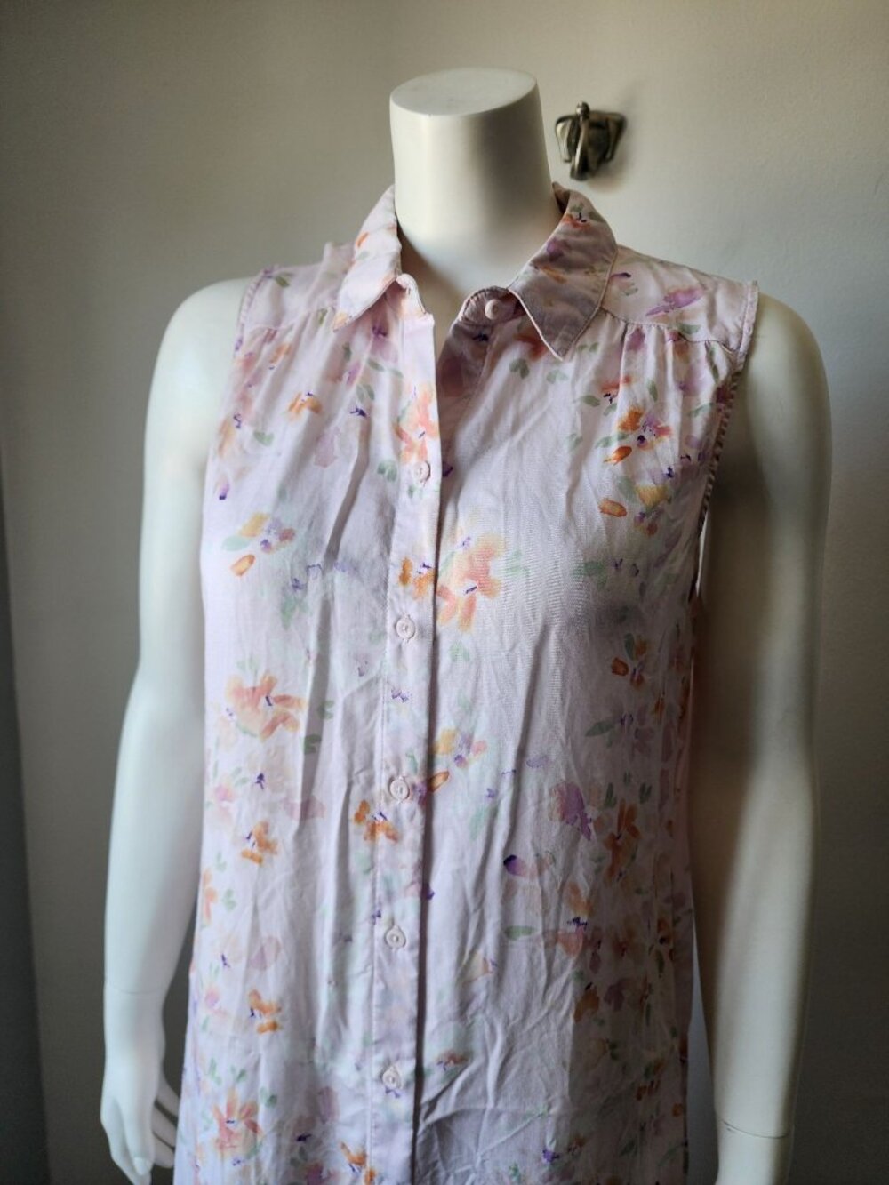 Cloth & Stone pink peach mist watercolor floral sleeveless maxi shirt dress M